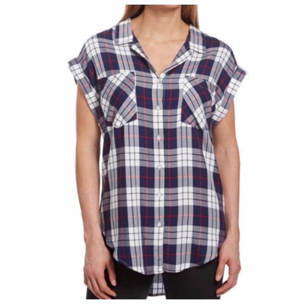 NWT Jachs Girlfriend Women’s Red White Blue Short Sleeve High Low Tunic Sz S